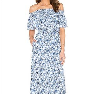 Rebecca Taylor Blue White Off the Shoulder dress
